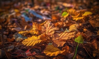 Autumn leaf in a puddle after rain. Autumn rain