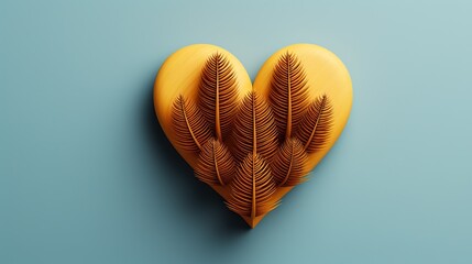  a yellow heart shaped object with a feather on top of it.  generative ai