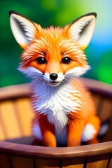 Fototapeta premium a cute baby fox in a basket big reflective eyes generative ai