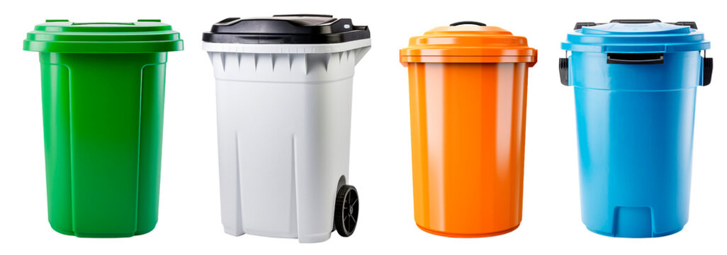 Colorful Plastic Dumpsters Set. Front View Illustration. Ai Generative