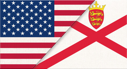 Obraz premium Flags of USA and Jersey. American and Jersey national flags