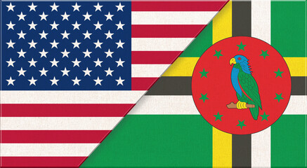 Flags of USA and Dominica. American and Dominicanational flags