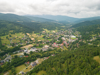 Fototapeta na wymiar A panorama of the southern part of Zawoja with a view of the Babia Góra massif 