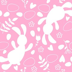 Easter rabbit seamless cartoon bunnies and eggs pattern for wrapping paper and fabrics and kids clothes print