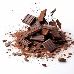 Fototapeta premium Chocolate pieces and shavings isolated on white background