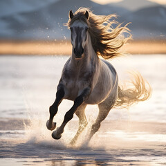 Obraz na płótnie Canvas Majestic horse running through water