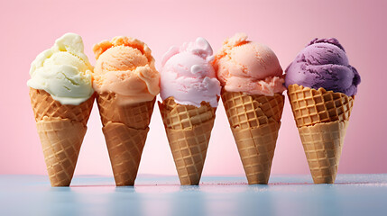 Ice cream cones with different flavours