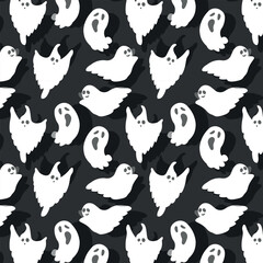White ghost, seamless pattern, background for social networks, cute ghost, vector graphics, for halloween holiday