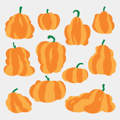 vector pumpkins, silhouette, orange pumpkin, different shape, for halloween, flat design, for wrapping paper, pumpkin fall, fall harvest.