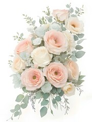 bouquet of baby pink roses. isolated on white background