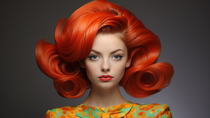 A young fashion woman with red hair in the 1960s created with generative AI technology
