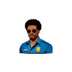 Realistic avatar drawing of an afro american cop