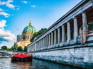 downtown Berlin, view from river Spree at sunset