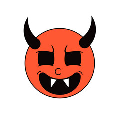 Vintage retro evil emoticon. Diabolical smiley emoji vector icon