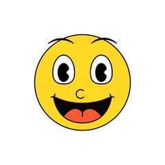 Vintage retro emoticon character very happy and smiling. Smiley emoji vector icon