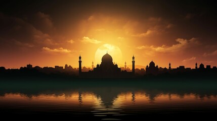 Fototapeta premium Silhouette illustration of a mosque on copy space