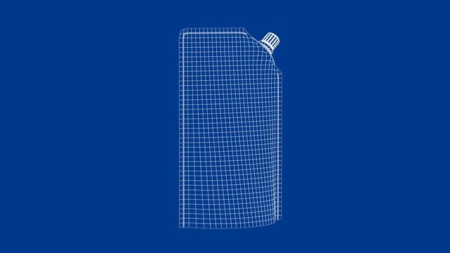 3D wire-frame model of stand-up pouch with spout