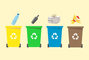 Waste segregation. Separating and recycling garbage vector infographic. Garbage and trash, ecology rubbish recycling illustration. Recycle bin 