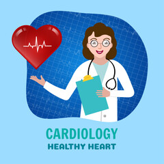 White doctor cardiologist with heart in vector illustration 