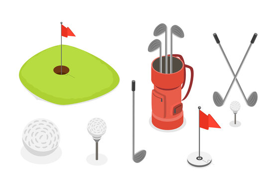 3D Isometric Flat  Set of Golf Equipment