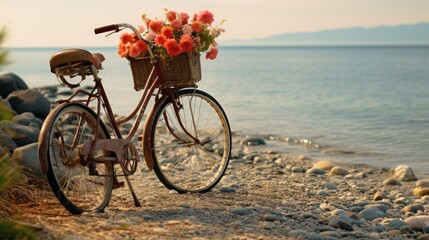 Bicycle with flowers at the beach