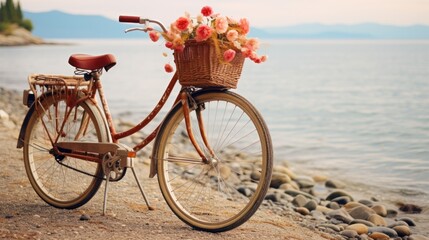 Fototapeta na wymiar Bicycle with flowers at the beach