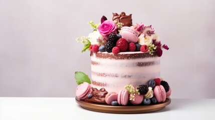 Obraz na płótnie Canvas Pink cake with berries