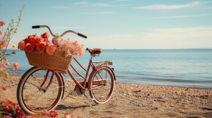 Fototapeta premium Bicycle with flowers at the beach