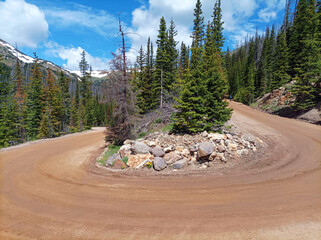 Gravel road in the mountains. Rocky Mountain National Park.
