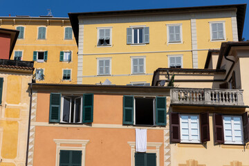 Typical colorful houses in Zoagli, Liguria, Italy - 626405289
