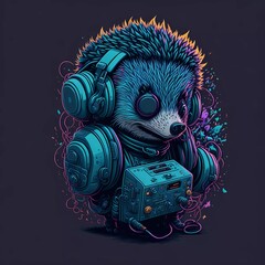 Fototapeta premium Neon Punk Hedgehog: Unleash Your Edgy Side with this Electrifying T-Shirt Design!