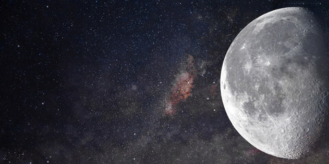 beautiful and bright full moon in space with starry background in high resolution and sharpness