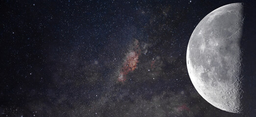 beautiful bright full moon in space with starry background in high resolution