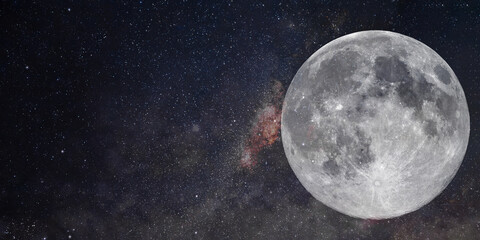 beautiful bright full moon in space with starry background