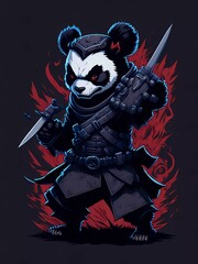 Unleash the Ninja Panda: Embrace the Stealth and Cuteness in this Epic T-Shirt Design! Vector Art, Samurai