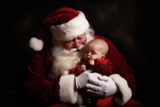Heartwarming Holiday Magic: Photo of Santa Claus Holding a Baby