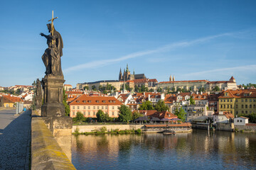 Charles Bridge at sunny day in Prague, Czech Republic.