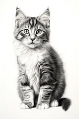 Black and white drawing of a beautiful cat. Generative AI.