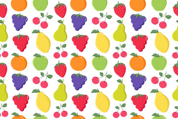 Cartoon fruits seamless pattern for kids on white isolated background
