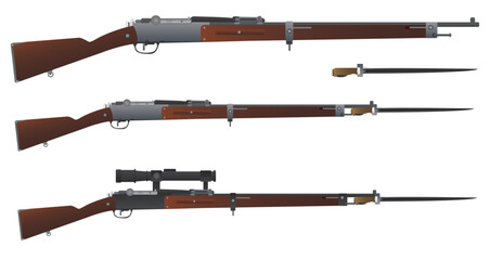 French WW1 Infantry Rifle with Bayonets and Scope / Ai Illustrator