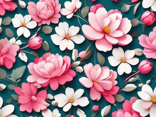 Seamless patterns of flowers,  repeating patterns design, fabric art, flat illustration, simple detailed clean, vector image.