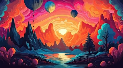 illustration of colorful dream with landscape
