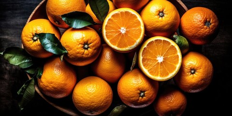 fresh oranges with leaves