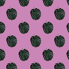 Seamless pattern: fern leaves on a pink background.