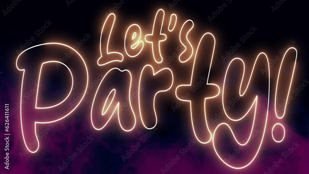 Poster let's party text font with neon light. luminous and shimmering haze inside the letters of the text p