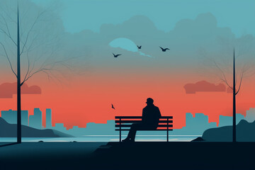 silhouette of a person on a bench