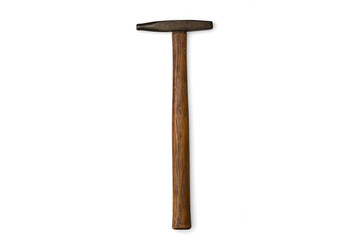 Old Vintage Rusted Tacking hammer isolated on white background with shadow Top Down View
