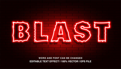 Blast ​editable text effect template, red neon light effect futuristic style typeface, premium vector