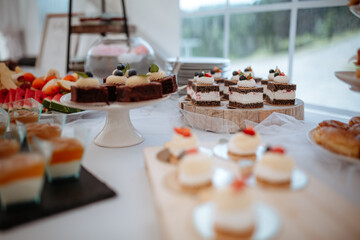 Different pieces of desserts in luxury wedding catering
