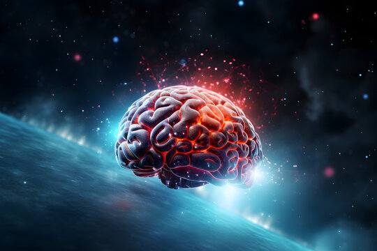 Aura and eternal inteligence. Brain in the middle of the galaxy. High quality photo